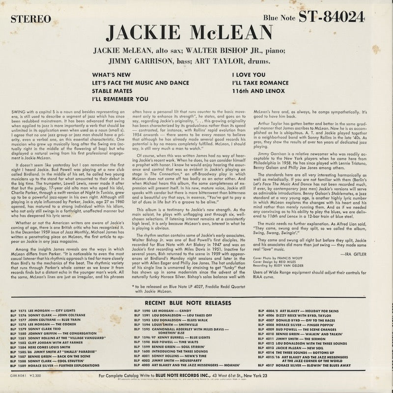 Jackie McLean / ジャッキー・マクリーン / Swing Swang Swingin' ( GXK 8081 )