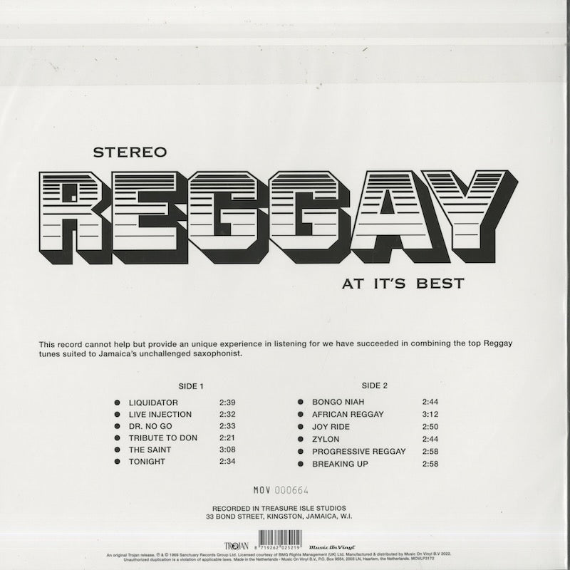 Tommy McCook / トミー・マクック / Reggay at It's Best - 180g Audiophile vinyl pressing (MOVLP3172)