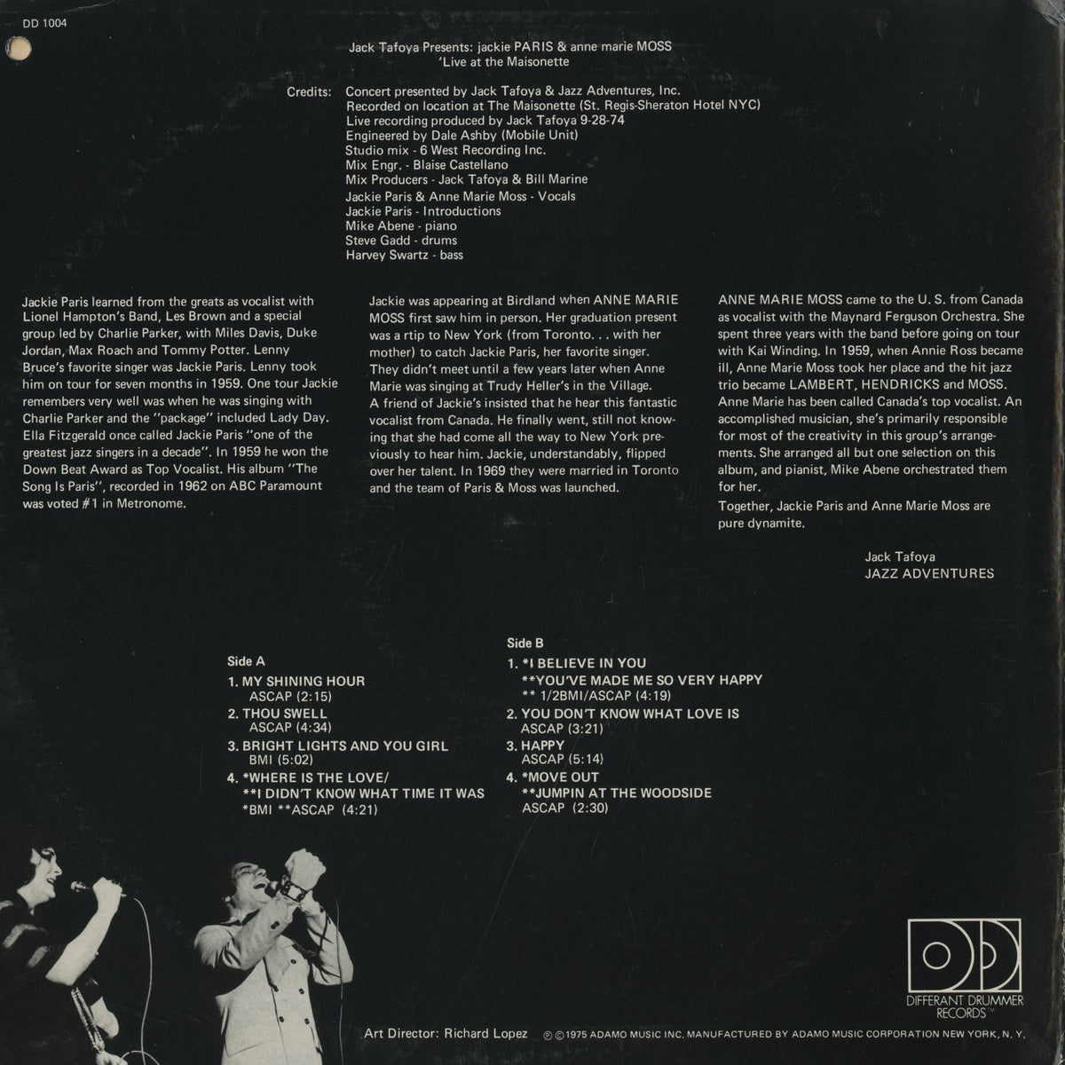 Jackie Paris & Anne Marie Moss / ジャッキー・パリス　アン・マリー・モス / Live At The Maisonette (DD 1004)