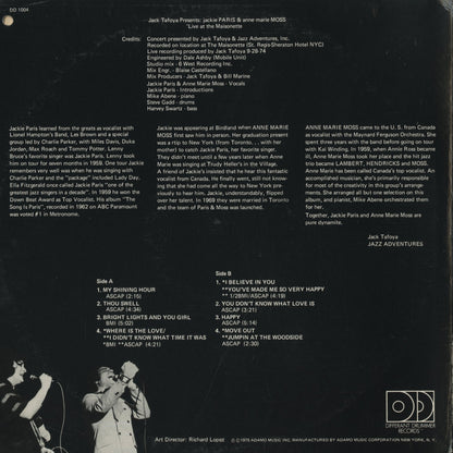 Jackie Paris & Anne Marie Moss / ジャッキー・パリス　アン・マリー・モス / Live At The Maisonette (DD 1004)