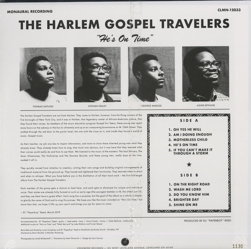 The Harlem Gospel Travelers – He's On Time (CLMN-12033) LP US Colemine Records