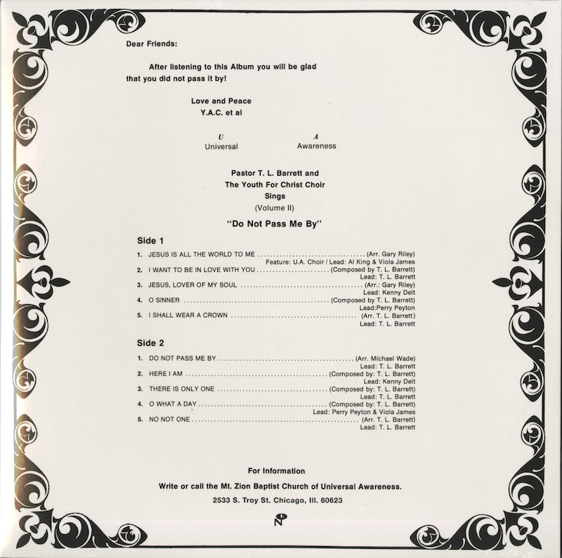 Pastor T.L. Barrett『Do Not Pass Me By Vol.2』US Numero Group LP（1270）ゴスペル・ファンク名盤 back