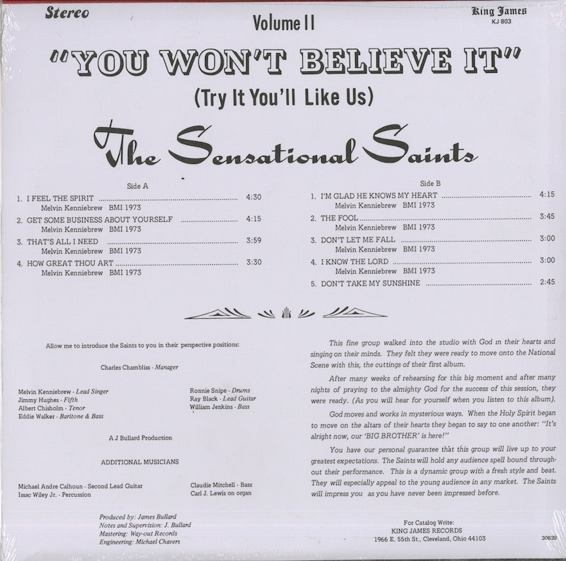 The Sensational Saints - You Won't Believe It (N 1228) 2014 US Numero Group｜新品LP back
