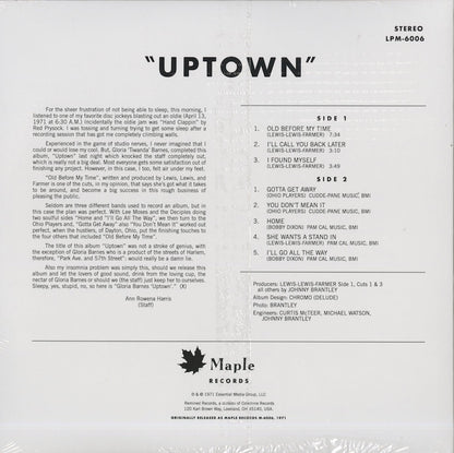 Gloria Barnes – Uptown (RMND 12001) LP 2018 US Reminded Records リイシュー盤