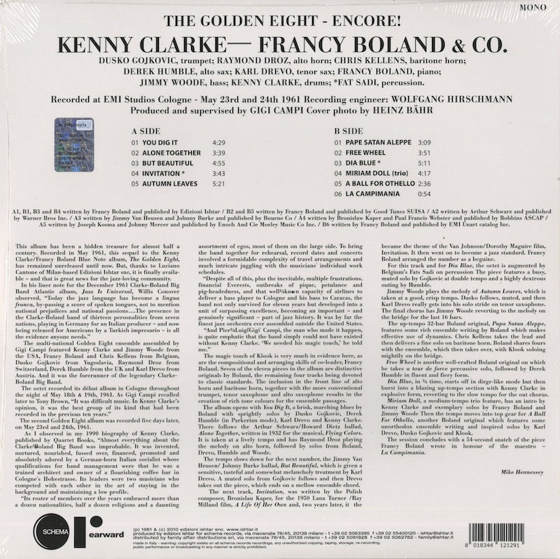 The Kenny Clarke–Francy Boland & Co. – The Golden Eight - Encore! (RW129LP) ITA Rearward｜新品LP