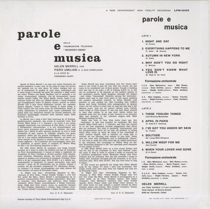 Helen Merrill / ヘレン・メリル / Parole e Musica (180g) (RW153LP)
