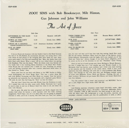 Zoot Sims – The Art Of Jazz (4520) LP US Seeco ｜新品LP