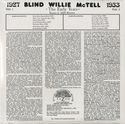 Blind Willie McTell / ブラインド・ウィリー・マクテル / 1927 -1933 The Early Years (YAZ1005)