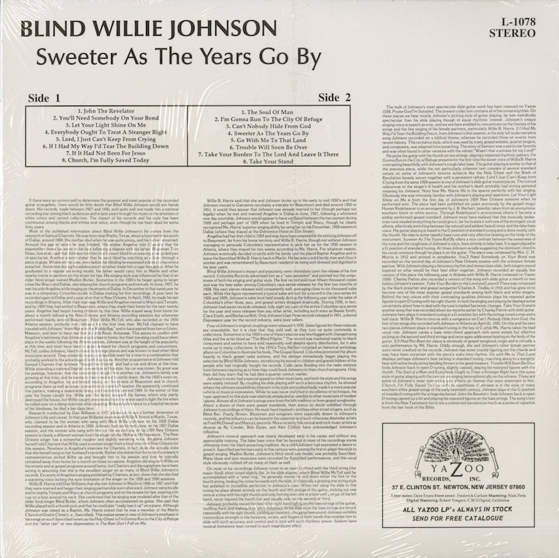 Blind Willie Johnson / ブラインド・ウィリー・ジョンソン / Sweeter As The Years Go By (180g) (L-1078H)