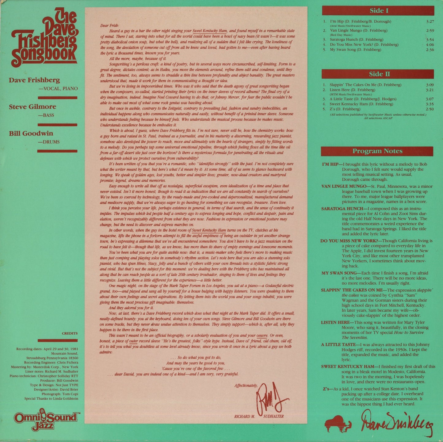 Dave Frishberg / デイヴ・フリッシュバーグ / The Dave Frishberg Songbook Volume 1 (N-1040)