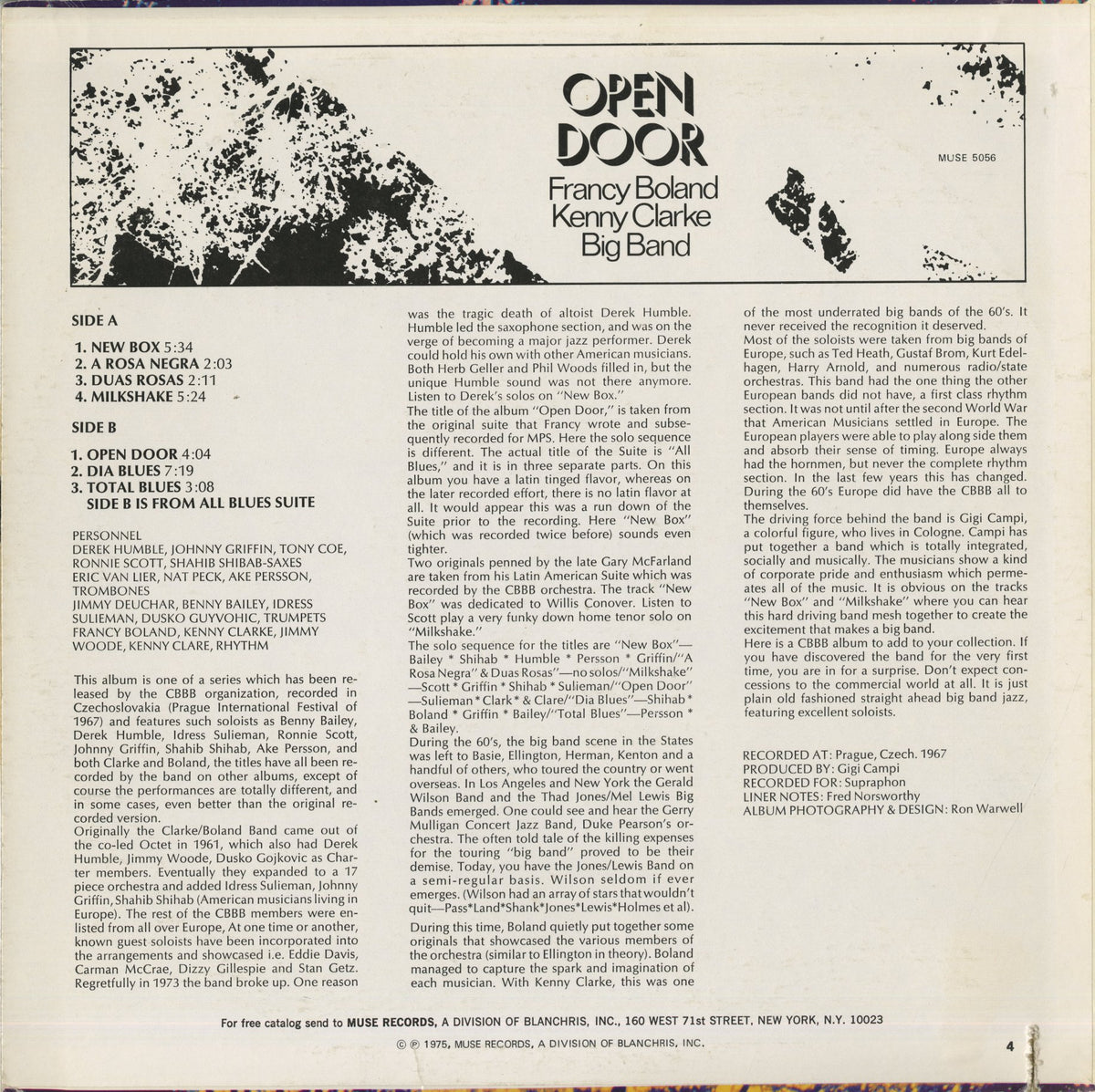 Francy Boland - Kenny Clarke Big Band / フランシー・ボーランド　ケニー・クラーク / Open Door (MR 5056)