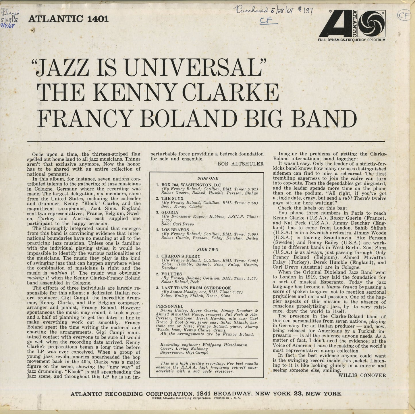 Kenny Clarke & Francy Boland / ケニー・クラーク・アンド・フランシー・ボランド / Jazz Is Universal (SD 1401)