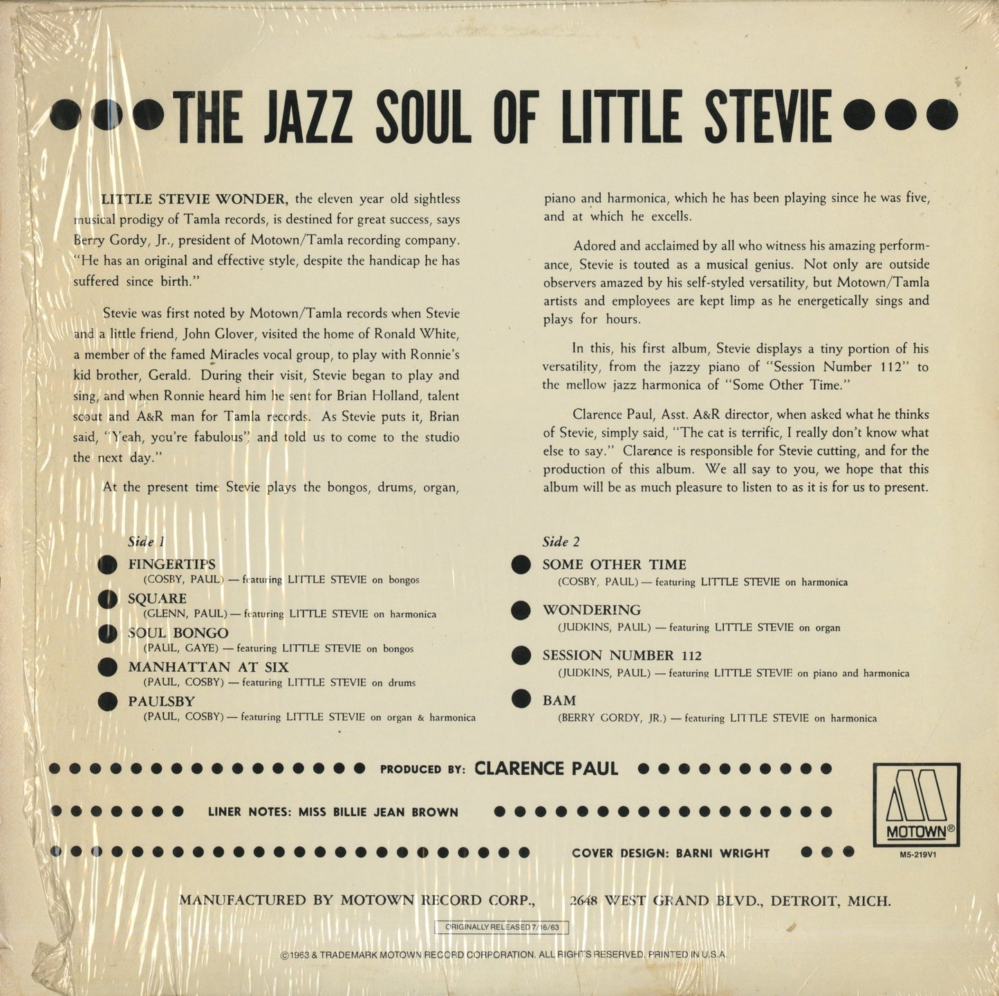 Stevie Wonder / スティーヴィー・ワンダー / The Jazz Soul Of Little Stevie (MS-219V1)