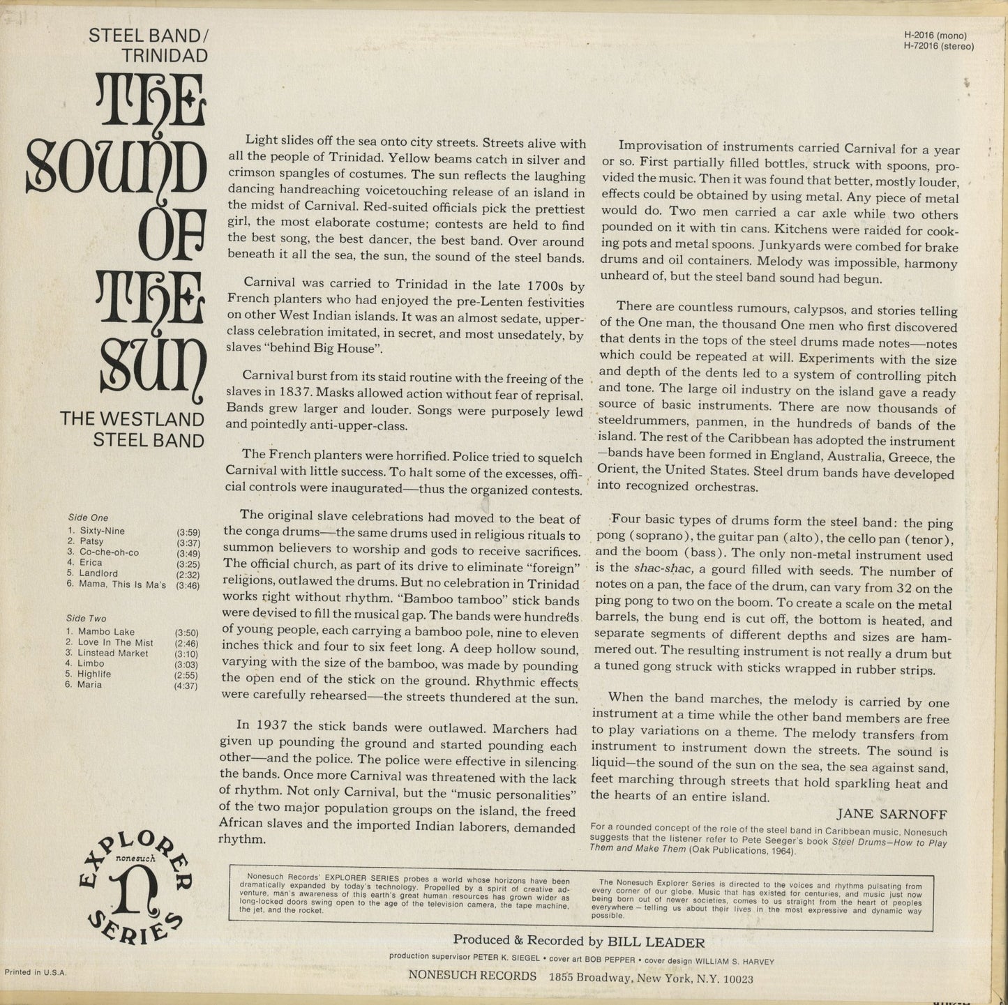 The Westland Steel Band / ウェストランド・スティール・バンド / The Sound Of The Sum (H-72016)
