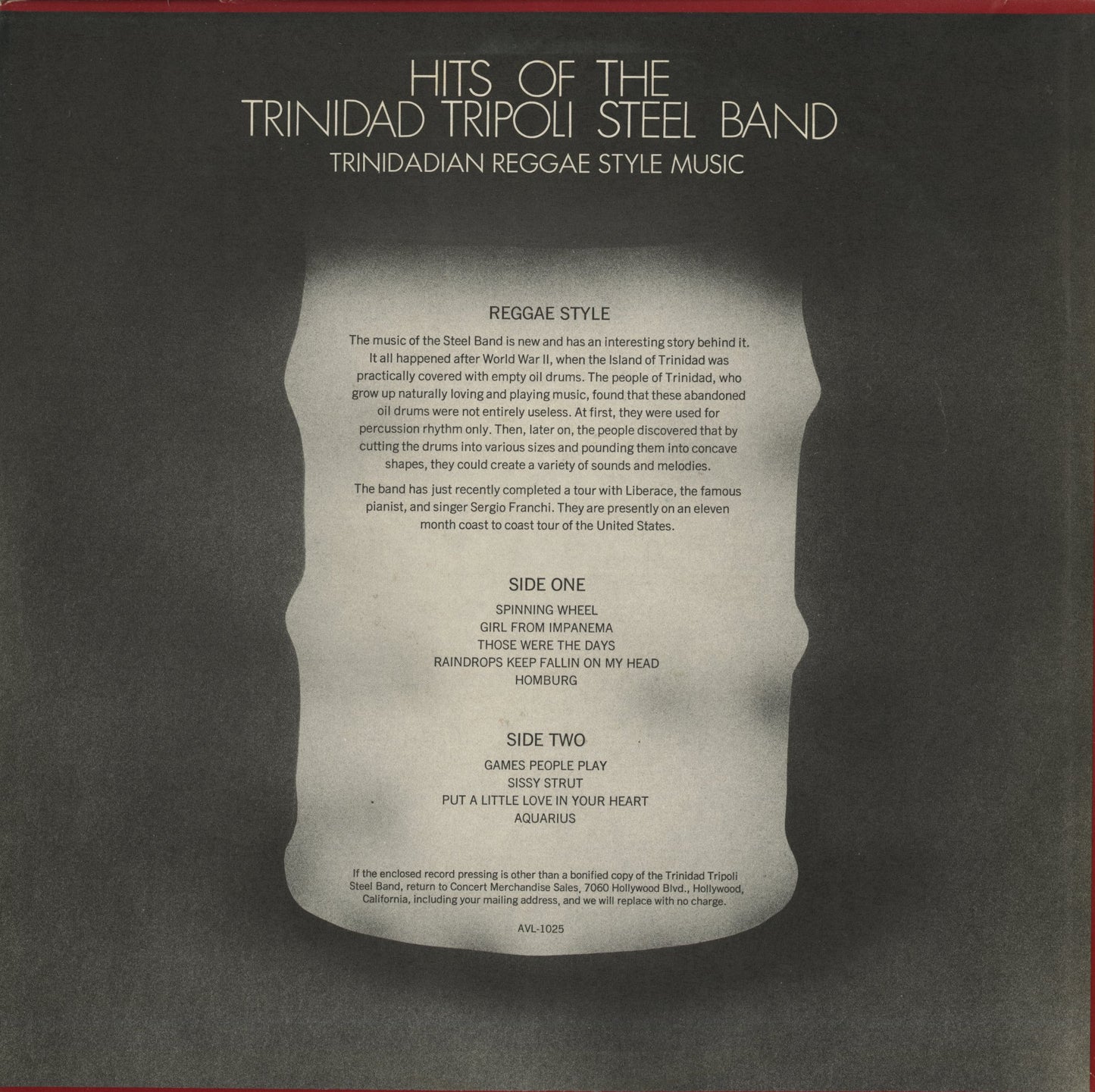 Trinidad Tripoli Steel Band / トリニダッド・トリポリ・スティール・バンド / Hits Of The Trinidad Tripoli Steel Band (AVL-1025)