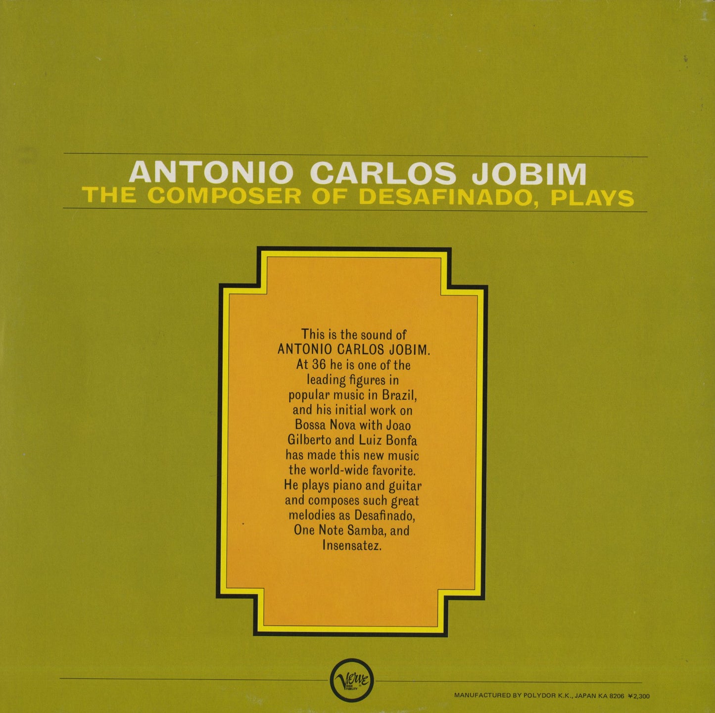 Antonio Carlos Jobim / アントニオ・カルロス・ジョビン / The Composer Of Desafinado, Plays (23MJ 3157)