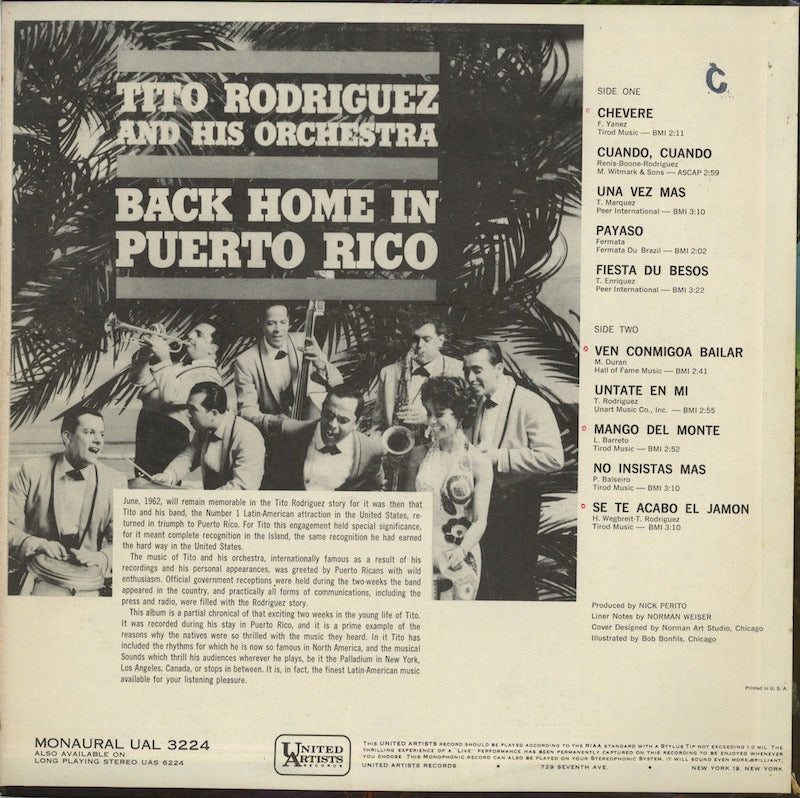 Tito Rodriguez And His Orchestra / ティト・ロドリゲス / Back Home In Puerto Rico (UAL 3224)