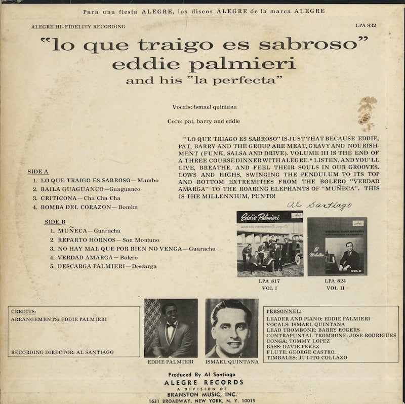 Eddie Palmieri / エディ・パルミエリ / Lo Que Traigo Es Sabroso (LPA832)