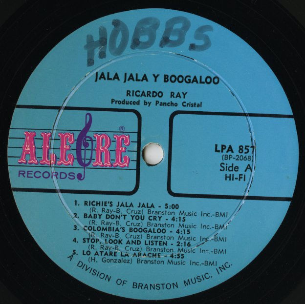 Ricardo Ray - Jala Jala Y Boogaloo (LPA 857) LP 1967 US Alegre｜中古LP