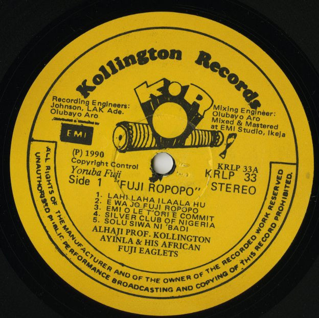 Alhaji Prof. Kollington Ayinla & His African Fuji Eaglets / Fuji Ropopo (KRLP 33)