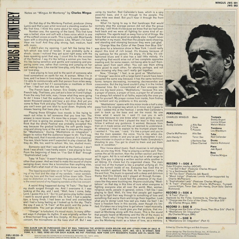 Charles Mingus / チャールズ・ミンガス / Mingus At Monterey -2LP (SMJ-9538~9)