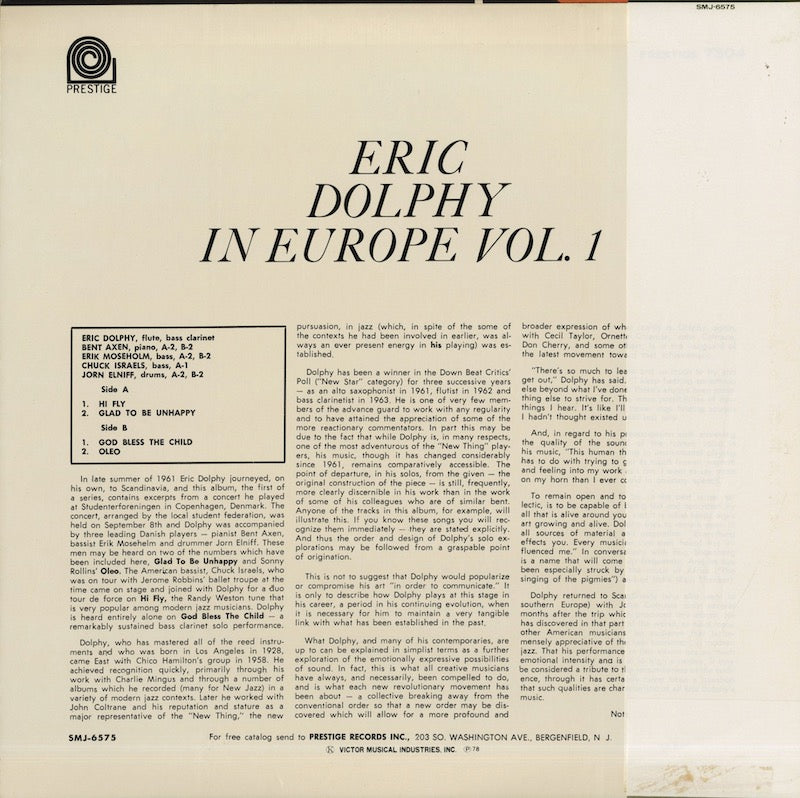 Eric Dolphy / エリック・ドルフィ / In Europe Vol.1 (SMJ-6575)