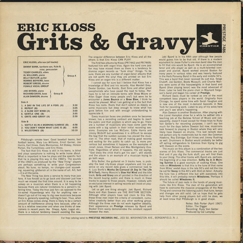 Eric Kloss / エリック・クロス / Grits & Gravy (PR 7486)