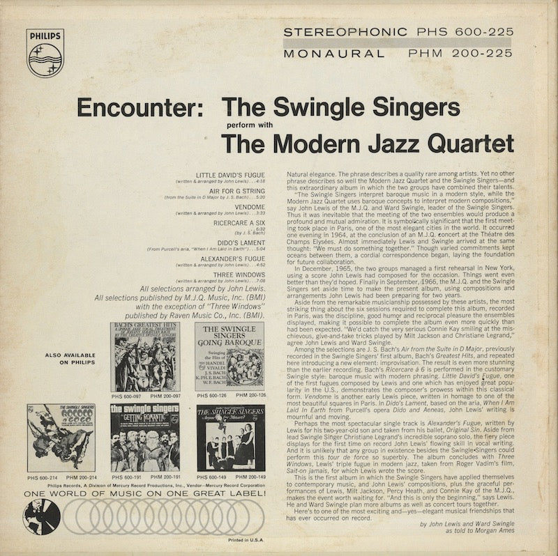 The Swingle Singers / The Modern Jazz Quartet / スウィングル・シンガーズ モダン・ジャズ・カルテット / Encounter (PHM 200-225)