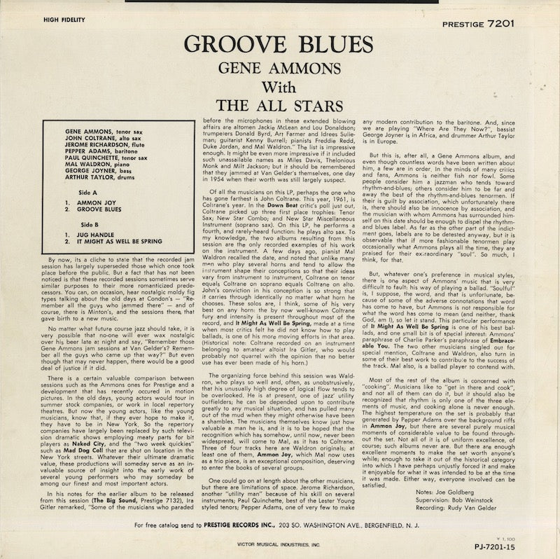 Gene Ammons / ジーン・アモンズ / Groove Blues (PJ 1571)