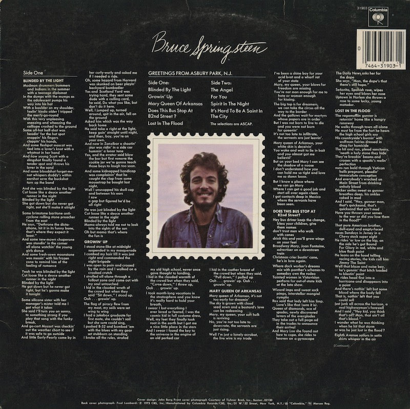 Bruce Springsteen / ブルース・スプリングスティーン / Greetings From Asbury Park N.J. (JC 31903)