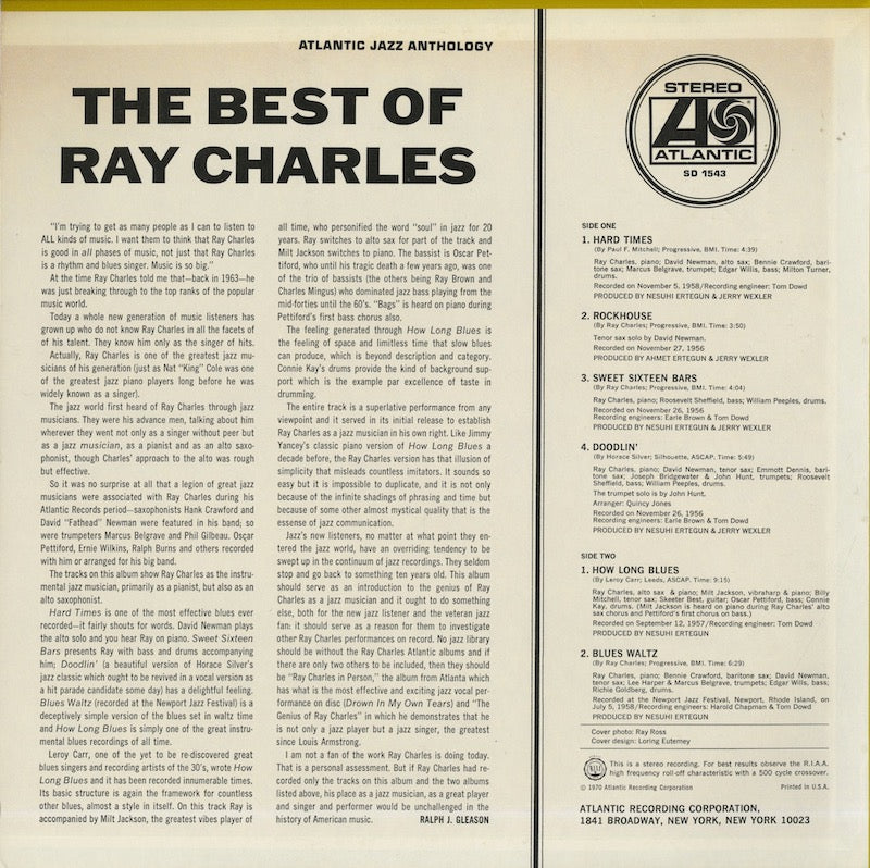 Ray Charles / レイ・チャールズ / The Best Of (SD1543)