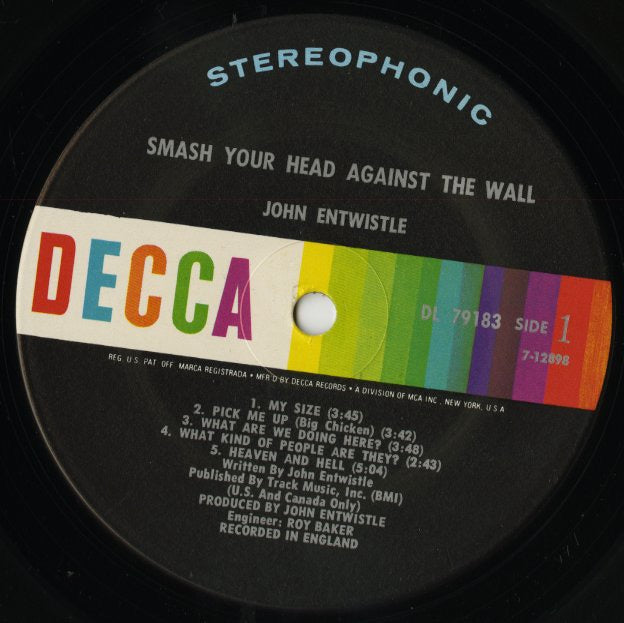 John Entwistle / ジョン・エントウィッスル / Smash Your Head Against The Wall (DL 79183)