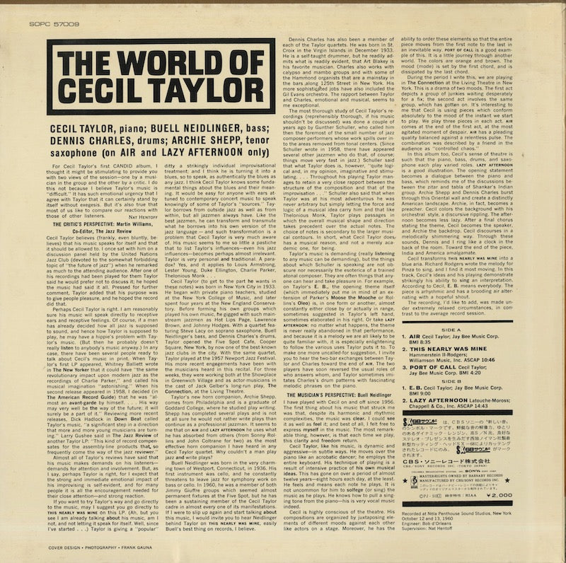 Cecil Taylor / セシル・テイラー / The World Of Cecil Taylor (SOPC 57009)