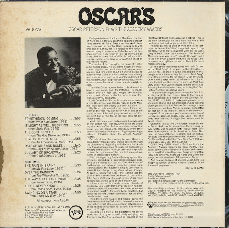 Oscar Peterson / オスカー・ピーターソン / Plays The Academy Awards (V6 8775)