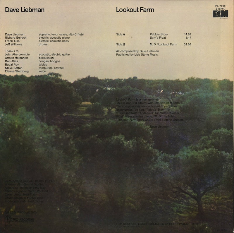 Dave Liebman / デイヴ・リーブマン / Lookout Farm (ECM-1-1039)