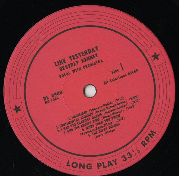 Beverly Kenny / ビヴァーリー・ケニー / Like Yesterday (DL 8948)