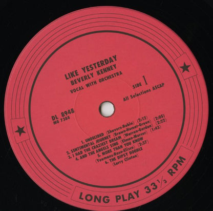 Beverly Kenny / ビヴァーリー・ケニー / Like Yesterday (DL 8948)