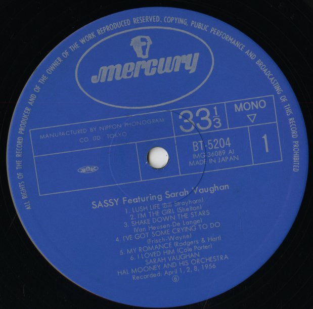 Sarah Vaughan / サラ・ヴォーン / Sassy Swings The Tivoli (BT-1317)