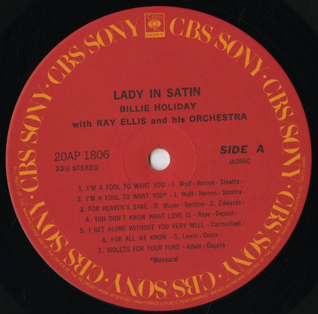 Billie Holiday / ビリー・ホリデイ / Lady In Satin (20AP 1806)