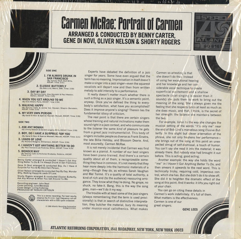 Carmen McRae / カルメン・マクレー / Portrait Of Carmen (SD 8165)