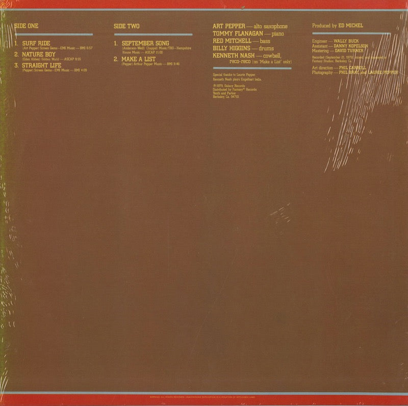 Art Pepper / アート・ペッパー / Straight Life (GXY-5127)