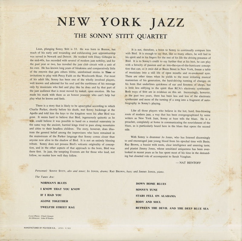 Sonny Stitt / ソニー・スティット / New York Jazz (UMV 2558)