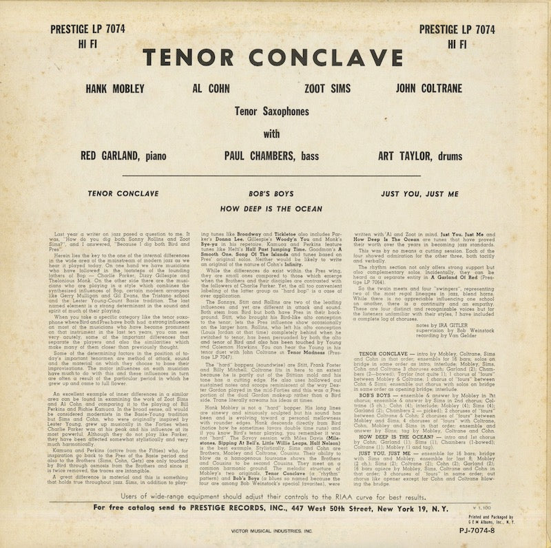 Hank Mobley, Al Cohn, John Coltrane, Zoot Sims / Tenor Conclave (PJ-8)