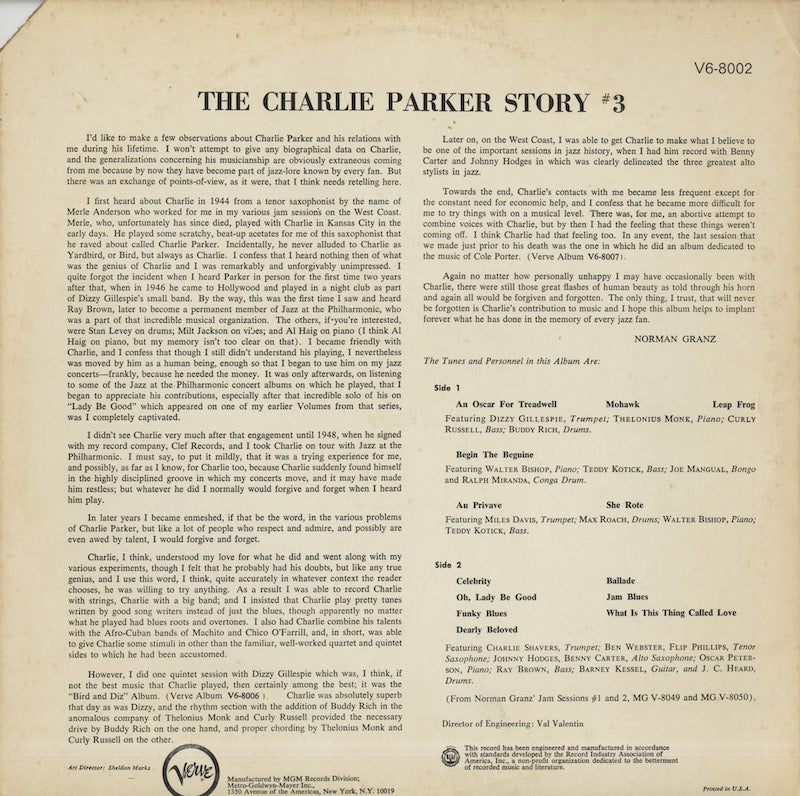 Charlie Parker / チャーリー・パーカー / The Charlie Parker Story Vol. 3 (V6-8002)